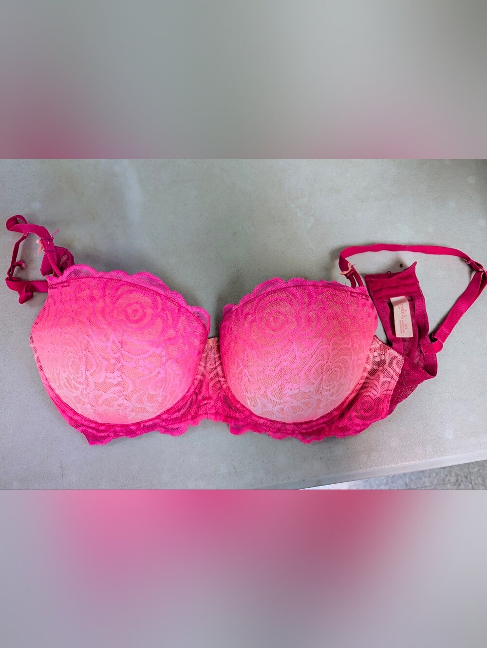 Candie's Hot Pink Floral Rose Lace Underwire Bra 36D